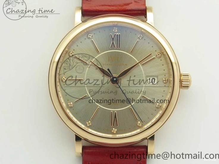 MIROTIME 0319 Portofino IW458101 RG MK 1:1 Best Edition Silver Dial On Red Leather Strap MIYOTA FashionForward 7162